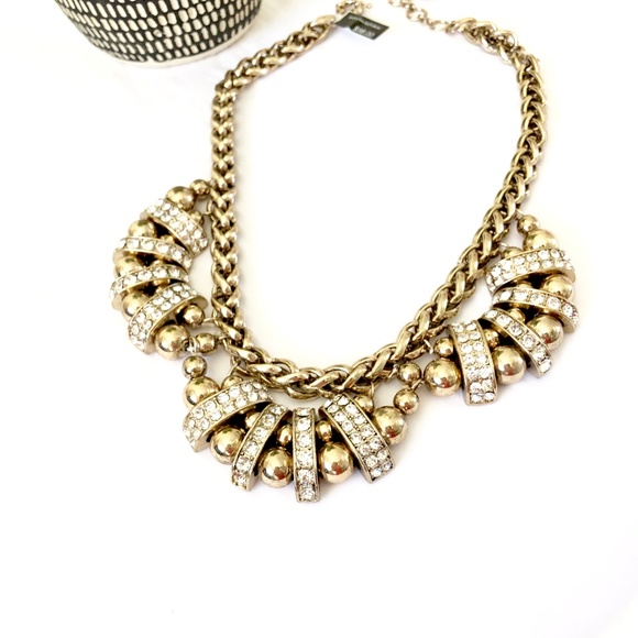 Banana Republic Crystal Brass Regency Necklace NWT - Picture 2 of 6